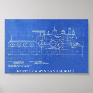 POSTER NORFOLK & WESTERN RAILROAD ENGINE NO.521