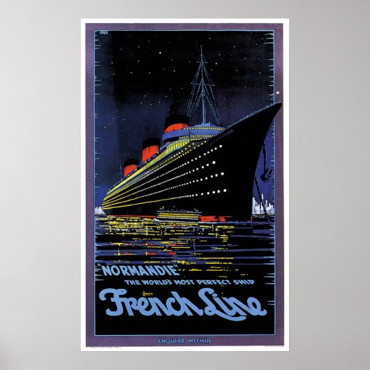 Poster Normandie Ligne Vintage Navire publicitaire (Devant)