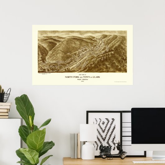 Poster North Fork and Clark, WV Panoramic Map - 1911 (Bureau à domicile)