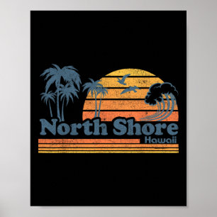 Poster North Shore Oahu Hawaï Plage Vintage Surf Rétro