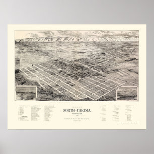 Poster North Yakima, WA Carte panoramique - 1889