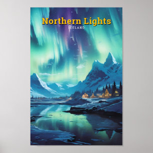 Poster Northern Light Islande Vintage voyage