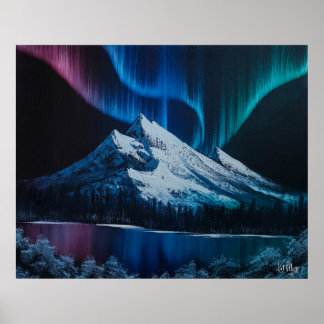 Poster Northern Lights Bob Ross - paysage inspiré