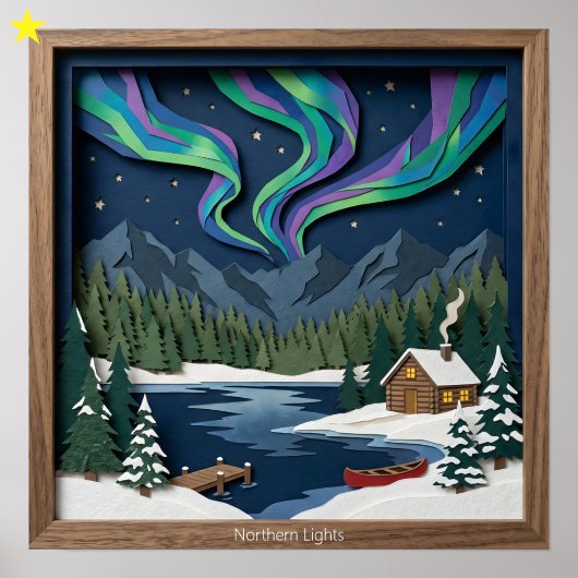 Poster Northern Lights Canada Paper Collage Diorama