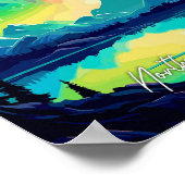 Poster Northern Lights Iceland Art Travel Illustration (Coin)