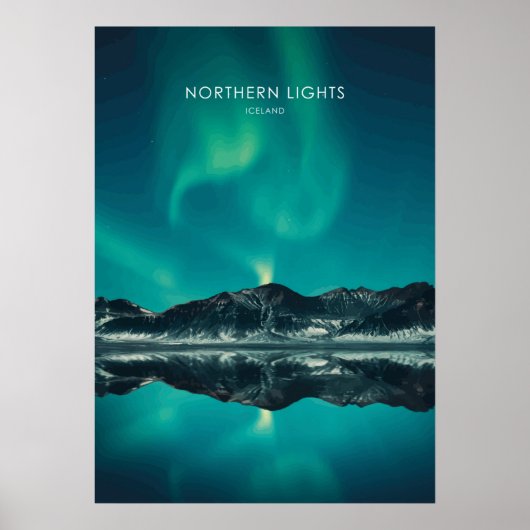 Poster Northern Lights, Islande Travel Artwork (Devant)