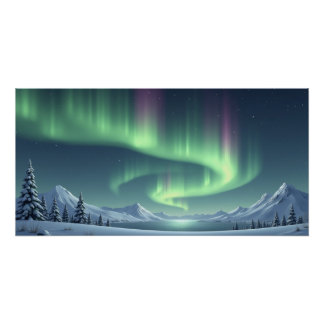 Poster Northern Lights Over Snowy Mountains