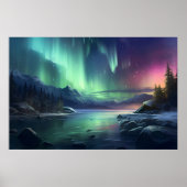 Poster Northern Lights Seascape Mountains Aquarelle (Devant)