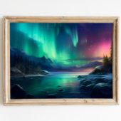Poster Northern Lights Seascape Mountains Aquarelle