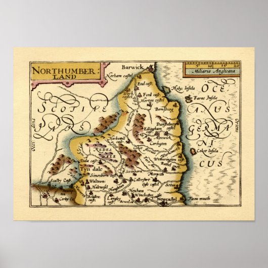Poster Northumberland Comté Angleterre Ancien Carte Antiq (Devant)