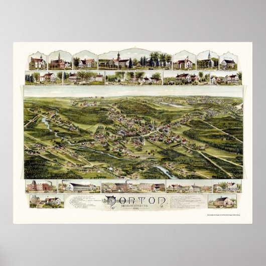 Poster Norton, MA Carte panoramique - 1891 (Devant)