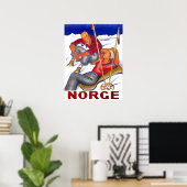 Poster Norvège, couple en vacances hivernales, ski, vinta (Bureau à domicile)