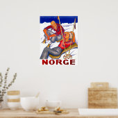 Poster Norvège, couple en vacances hivernales, ski, vinta (Cuisine)