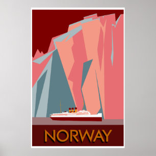 Poster Norvège fjords retro style vintage