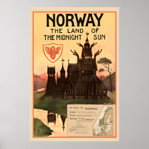 Poster Norvège le pays du soleil de minuit Voyage Vintage