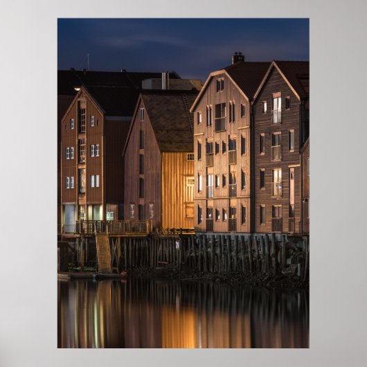 Poster Norvège Maisons Trondheim (Devant)