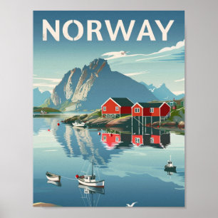 Poster Norvège Norge Vintage Lieu de voyage célèbre
