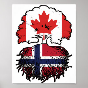 Poster Norvège Norvégien Canadien Drapeau des racines de
