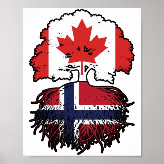 Poster Norvège Norvégien Canadien Drapeau des racines de  (Devant)