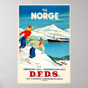 Poster Norvège Oslo Sport d'hiver Ski Voyage Vintage