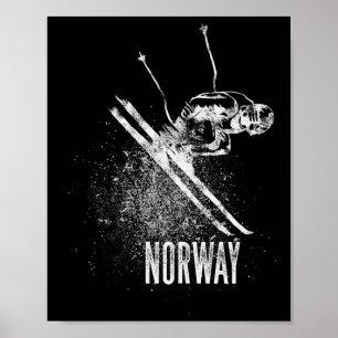 Poster Norvège Ski Alpin Design Rétro Montagne Neige