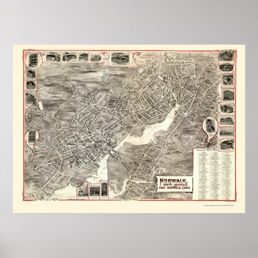 Poster Norwalk, CT Panoramic Map - 1899 (Devant)