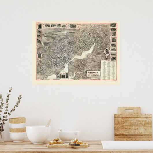 Poster Norwalk, CT Panoramic Map - 1899 (Cuisine)
