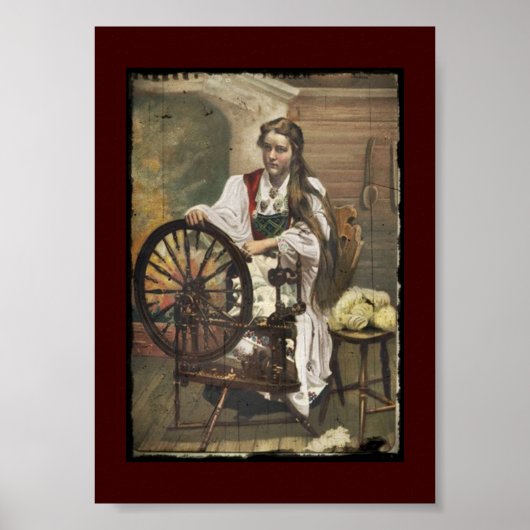 Poster Norwegian Girl a Spinning Wheel (Devant)