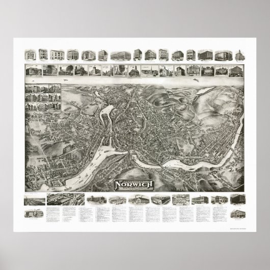 Poster Norwich CT Panoramic Map - 1912 (Devant)