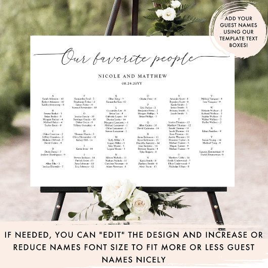 Poster Nos gens préférés Mariage alphabétique Siège
