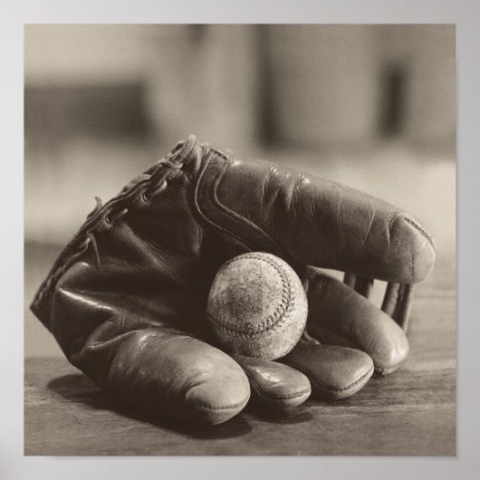 Poster Nostalgie du baseball - Mitt et Baseball (Devant)