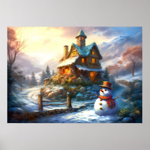 Poster Nostalgique bonhomme de neige de Noël Cottage vi