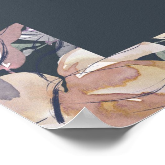 Poster nostalgique indigo blush floral Mariage Bienvenue (Coin)