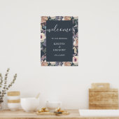 Poster nostalgique indigo blush floral Mariage Bienvenue (Cuisine)