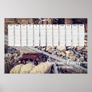 Poster Nostalgique Rouge Wagon Famille Calendrier d'anniv