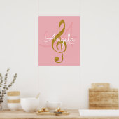 Poster note de musique (clef dorée treble), monogramme (Cuisine)