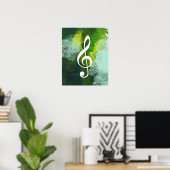 Poster note musicale, clef à trois, aquarelle verte (Bureau à domicile)