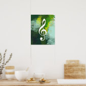 Poster note musicale, clef à trois, aquarelle verte (Cuisine)
