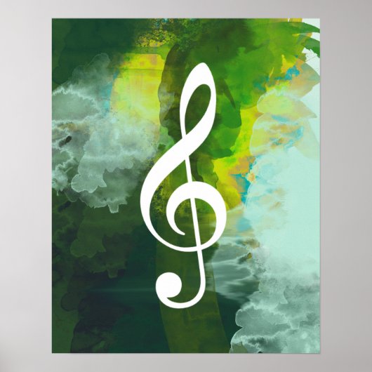 Poster note musicale, clef à trois, aquarelle verte (Devant)
