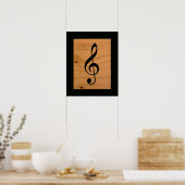 Poster note musicale, clef à trois sur bois, coutume (Cuisine)