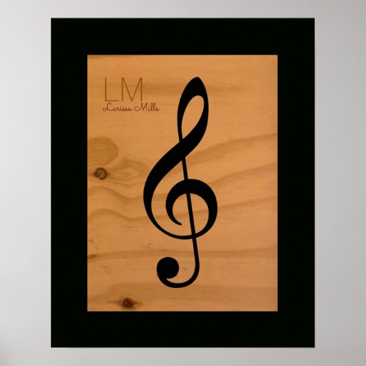 Poster note musicale, clef à trois sur bois, coutume (Devant)