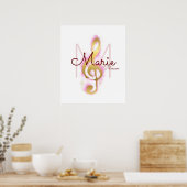 Poster note musicale (clef dorée à tréble), monogramme gi (Cuisine)
