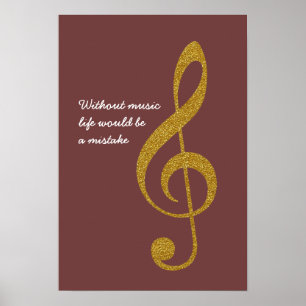 Poster note musicale dorée treble g-clef