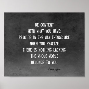 Poster note zen du bonheur Lao Tzu blanc sur gris charbon