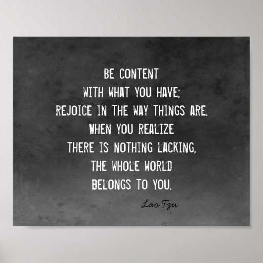 Poster note zen du bonheur Lao Tzu blanc sur gris charbon (Devant)