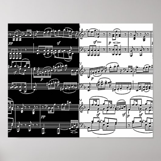 Poster notes à moitié blanc à moitié noires de musique (Devant)