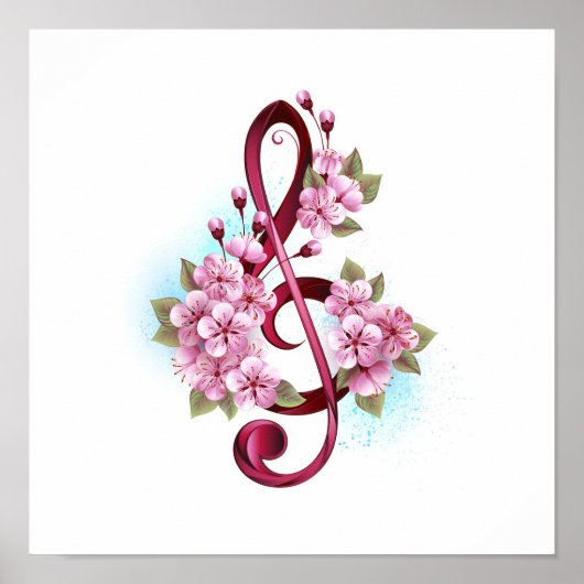Poster notes de clé de sol musicales avec fleurs de Sakur (Devant)
