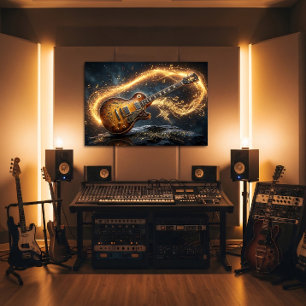 Poster Notes de musique de fantaisie de guitare dorée mag