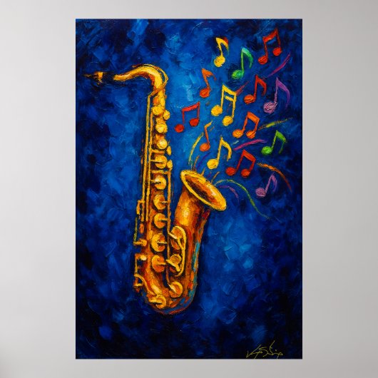 Poster Notes de musique de saxophone colorées (Devant)