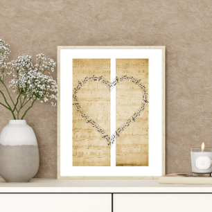 Poster Notes de musique en forme de coeur sur la musique 